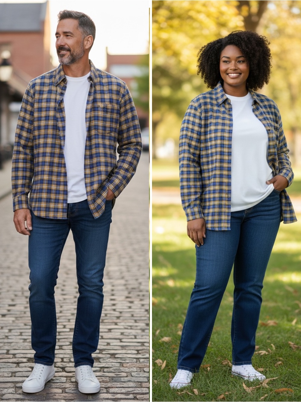 Unisex Big and Tall St. John's Bay Blue Yellow Plaid Flannel Shirt size 2XLT